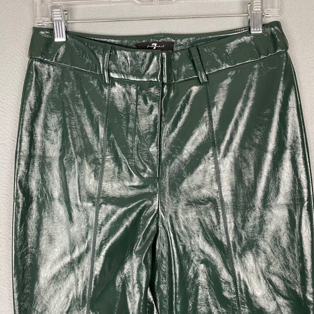 7 For All Mankind High Rise Shiny Faux Leather Flare Pant Women M Dark Green NWT - Picture 4 of 13